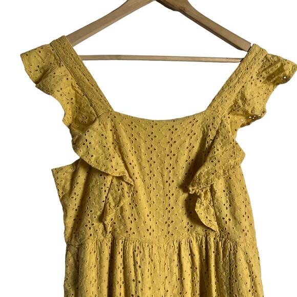 MinkPink My Friend Yellow Eyelet Wide Leg Flutter Sleeve Crop Jumpsuit Size L - Picture 7 of 14